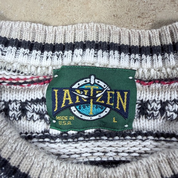 vintage 90's 3d knit Jantzen Mens Sweater M Geometric Stripe Crew Neck - Picture 2 of 5